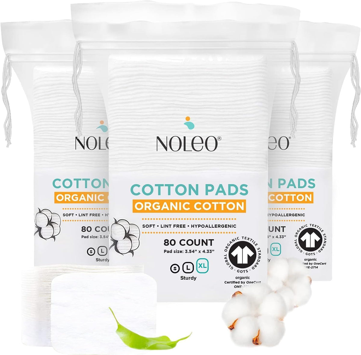 NOLEO Organic Cotton Pads - XL 3.54"x4.33" 1