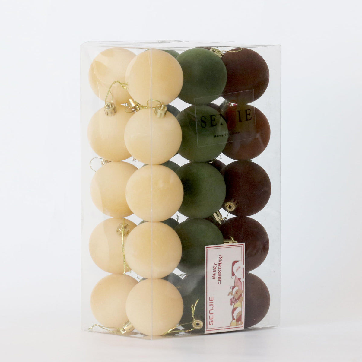 Senjie 30pcs Velvet Christmas Balls Ornaments 2.36in Brown Green Khaki 1