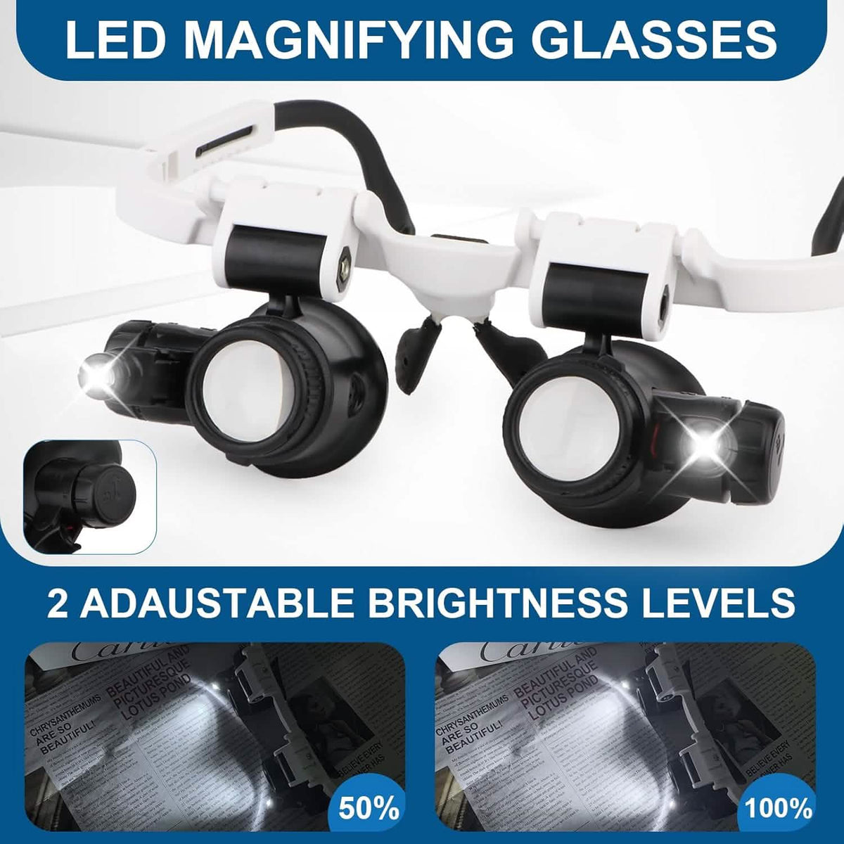 2-LED Head-Mounted Magnifier Glasses – 8x/15x/23x with Repair Light 8