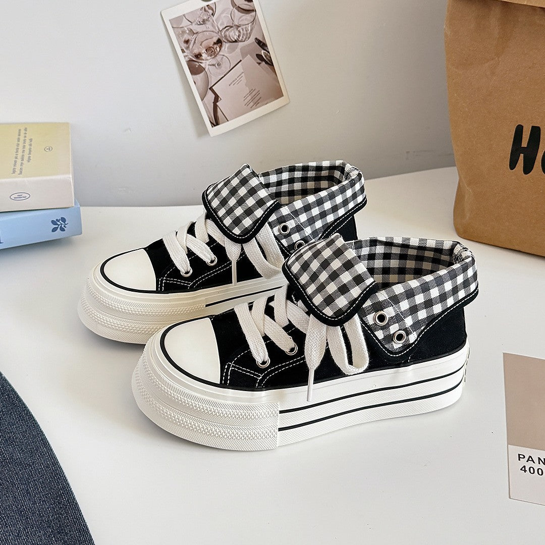 2025 New Korean Style Women's Platform Canvas Shoes, Two Ways To Wear, Summer Thin Breathable High-Top Casual Sneakers 2
