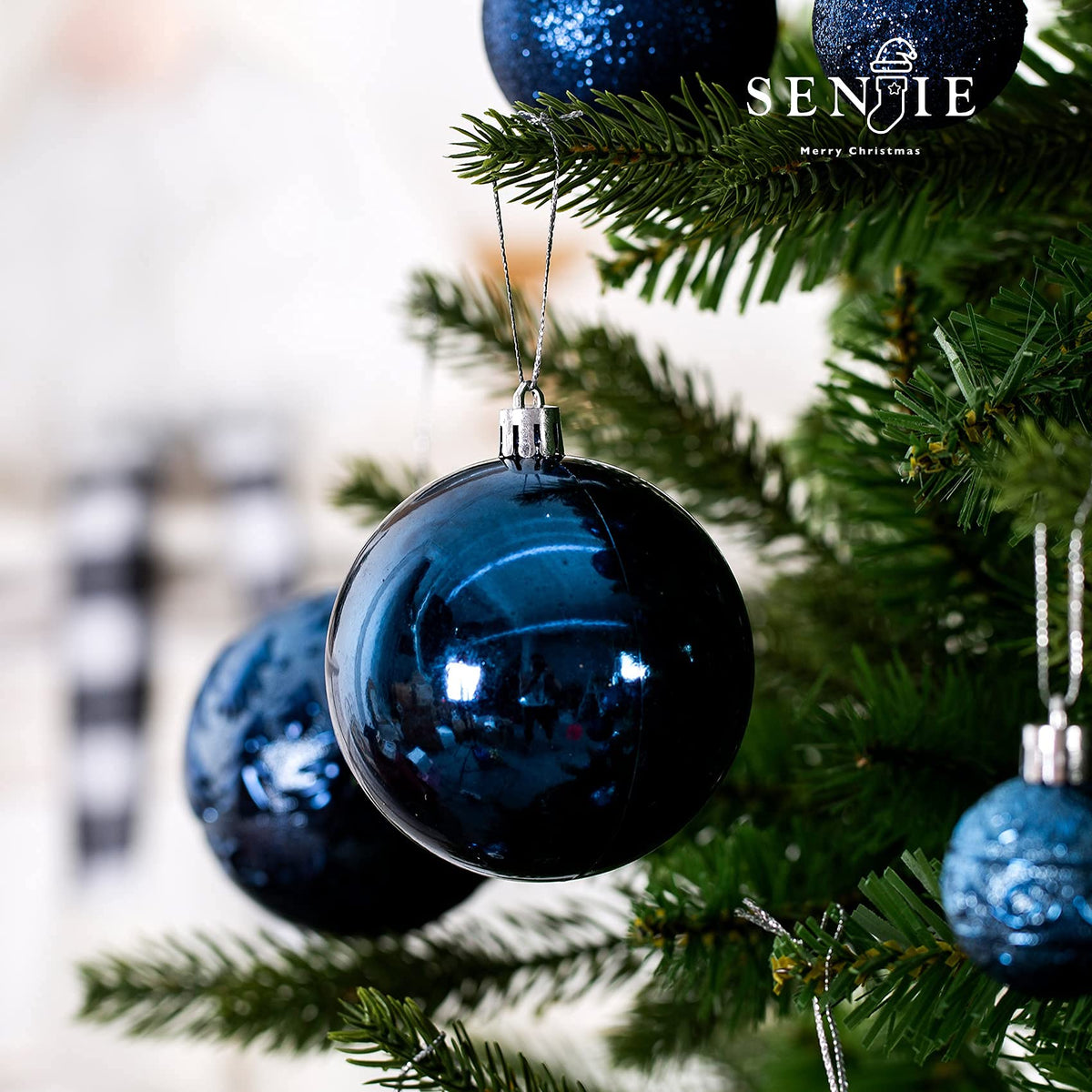 Senjie Night Blue Shatterproof Christmas Ornaments 32pcs Set Plastic 7