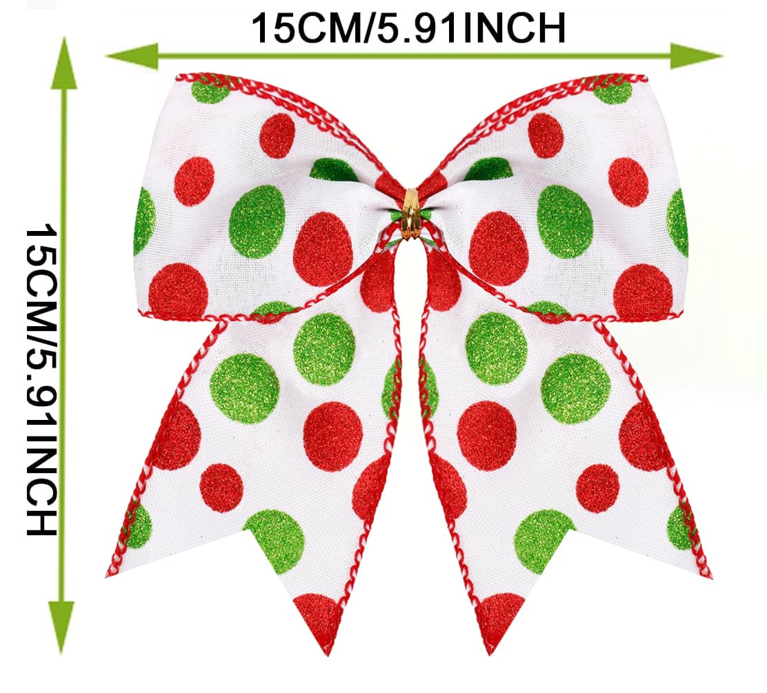 Hiagkmet 12 pcs Red Green Christmas Bows Ornaments 6 Inch Holiday Decor 7