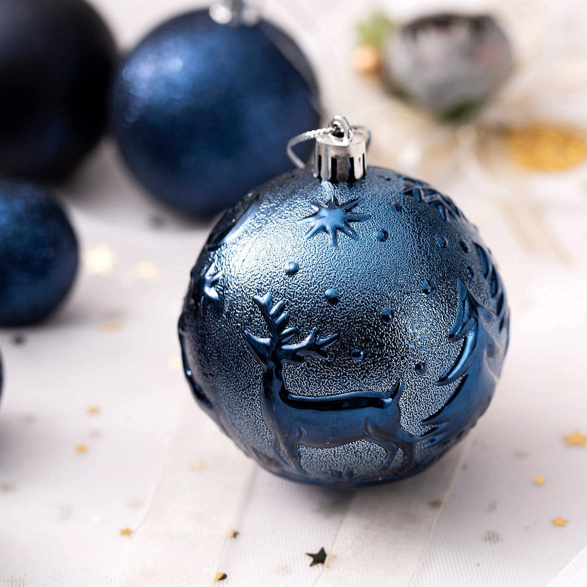 Senjie Night Blue Shatterproof Christmas Ornaments 32pcs Set Plastic 5