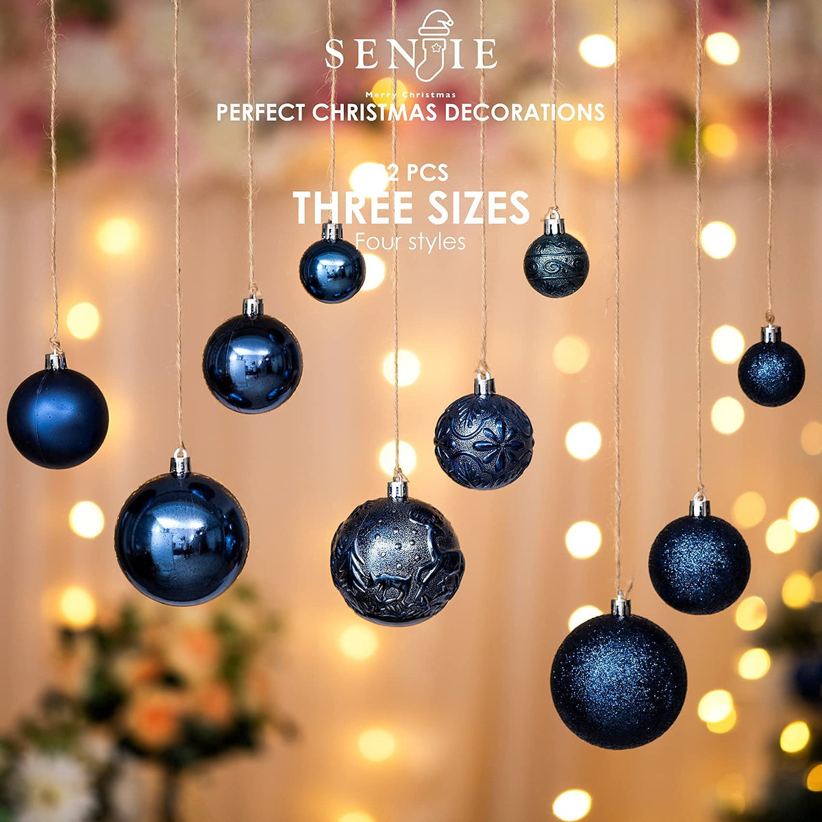 Senjie Night Blue Shatterproof Christmas Ornaments 32pcs Set Plastic 4