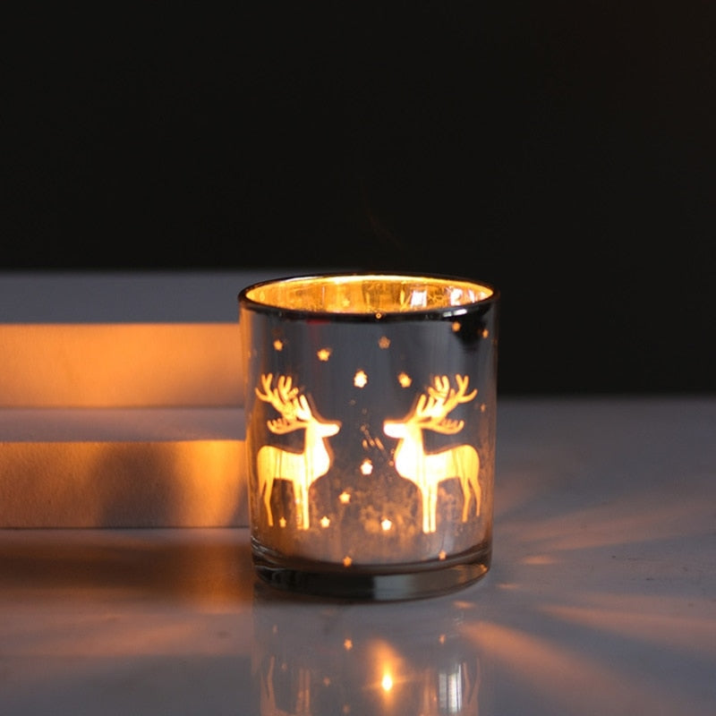 Silver Scented Candle Container Handmade Candle Glass Empty Jar Christmas Reindeer Pattern Light Candle Cup Home Decor 2
