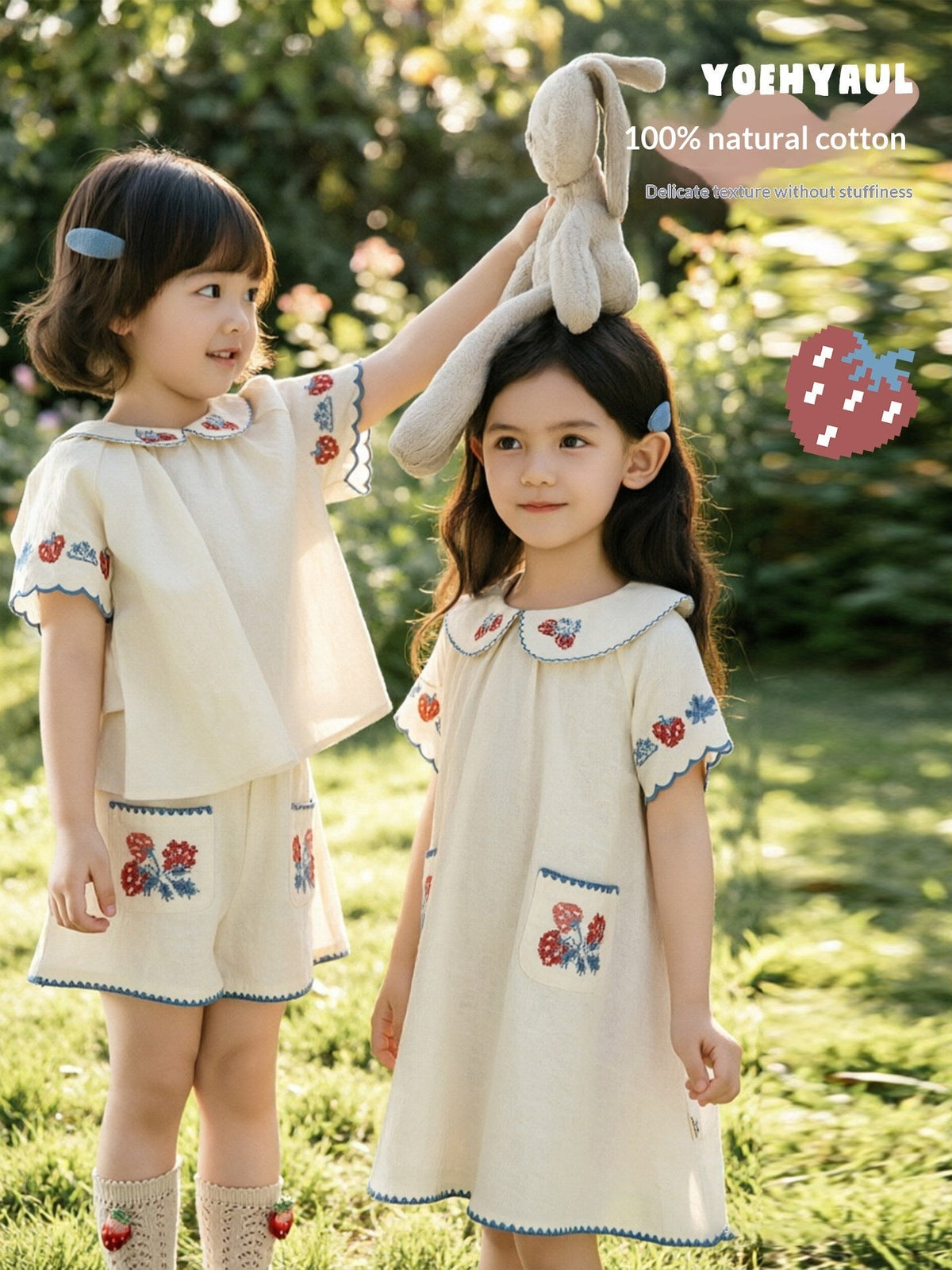 Girls' Strawberry Doll Shirt And Shorts Dress Set 2