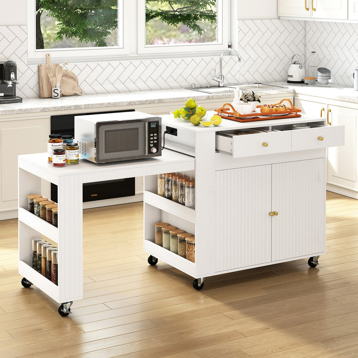 72" Kitchen Island with Extendable Dining Table & Power Outlet 2