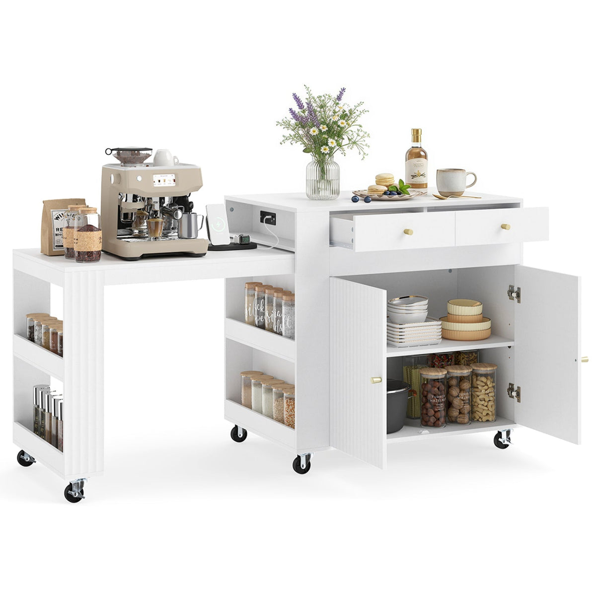 72" Kitchen Island with Extendable Dining Table & Power Outlet 4