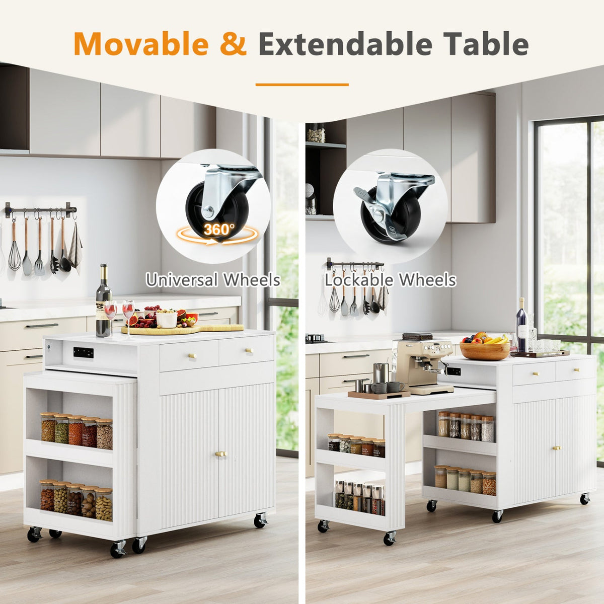 72" Kitchen Island with Extendable Dining Table & Power Outlet 6