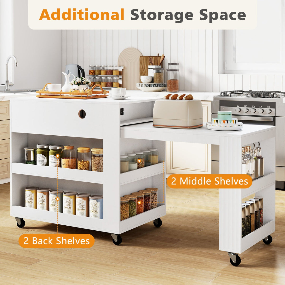 72" Kitchen Island with Extendable Dining Table & Power Outlet 8