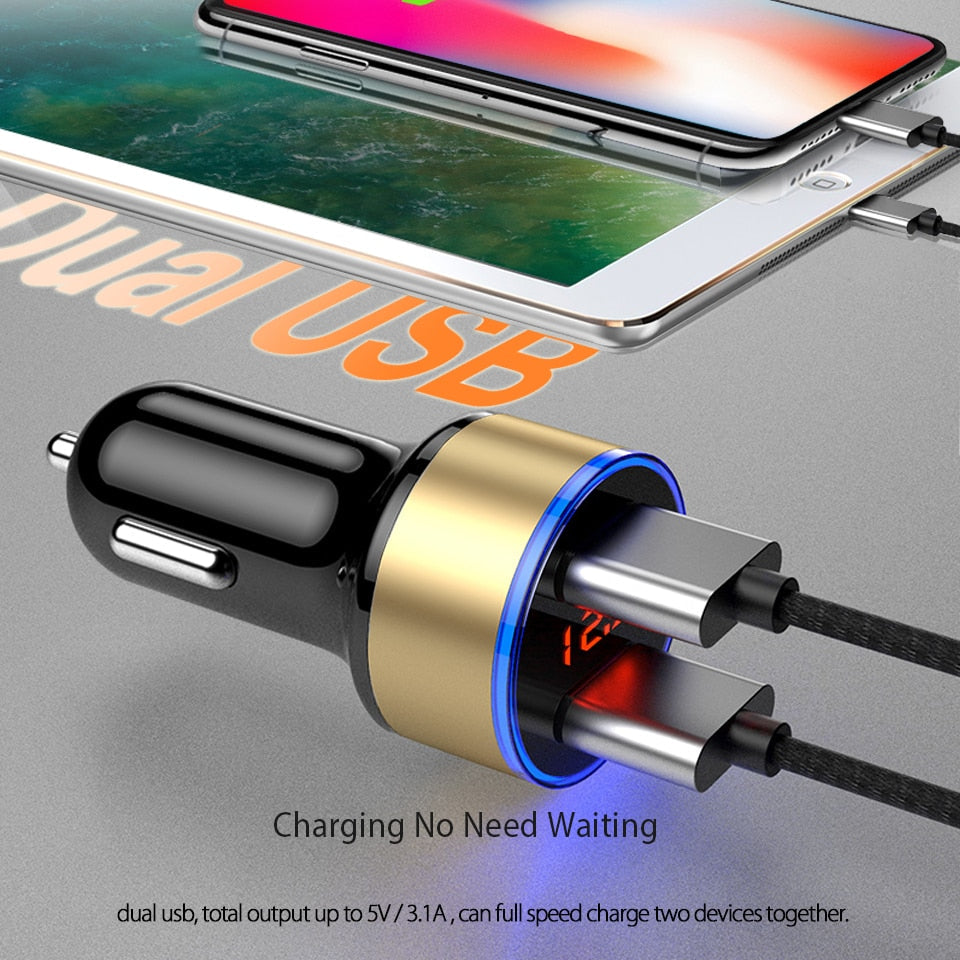 Car Charger 5V 3.1A With LED Display Universal Dual Usb Phone Car-Charger 3