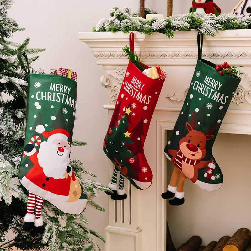 Christmas decorations, colorful prints, Christmas socks, Santa Claus gift socks, snowman gift bags, red and green leg hanging Christmas socks 2