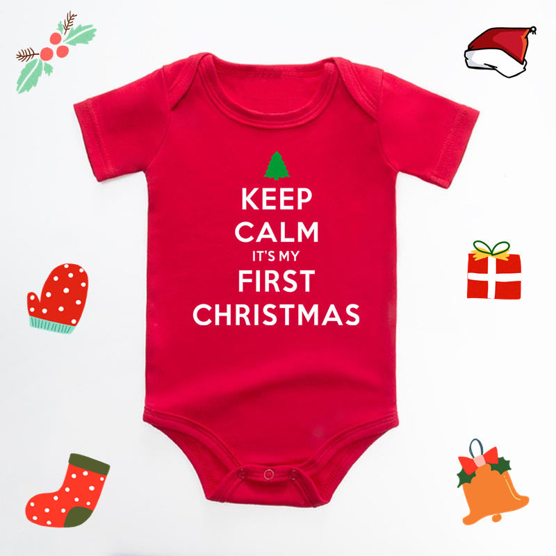 Christmas Deer English Letters Printed Red Triangle Rompers 8