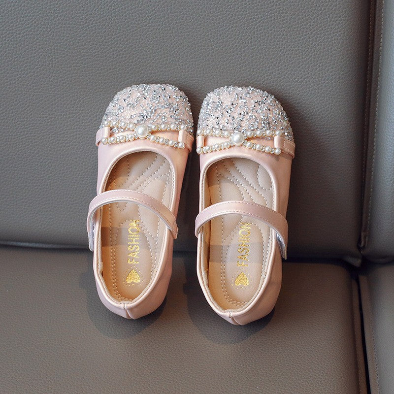 2026 Summer New Girls Pearl Leather Shoes, Elegant Chanel-style Princess Flats, Soft Sole Fashion Single Shoes For Baby Girls 1