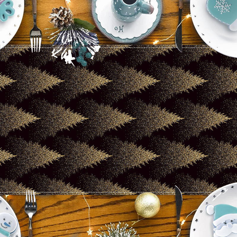 Golden Christmas Tree Printed Table Flag Winter Festival Home Living Room Dining Table Decoration Tablecloth Mat Tea Flag 3