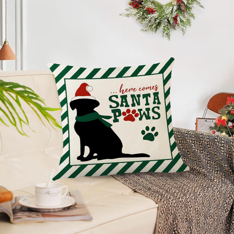 Christmas striped pillow cover linen black cat print pillowcase home holiday decoration cushion cover 2