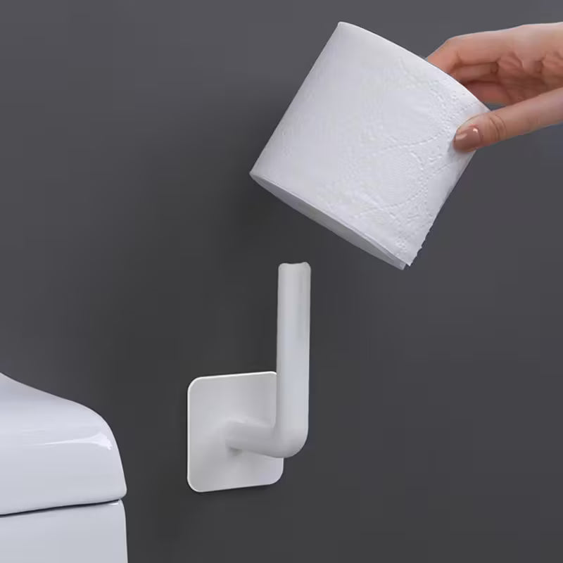 4-Pack: Adhesive Toilet Paper Holder, Wall Mount, White & Black 7