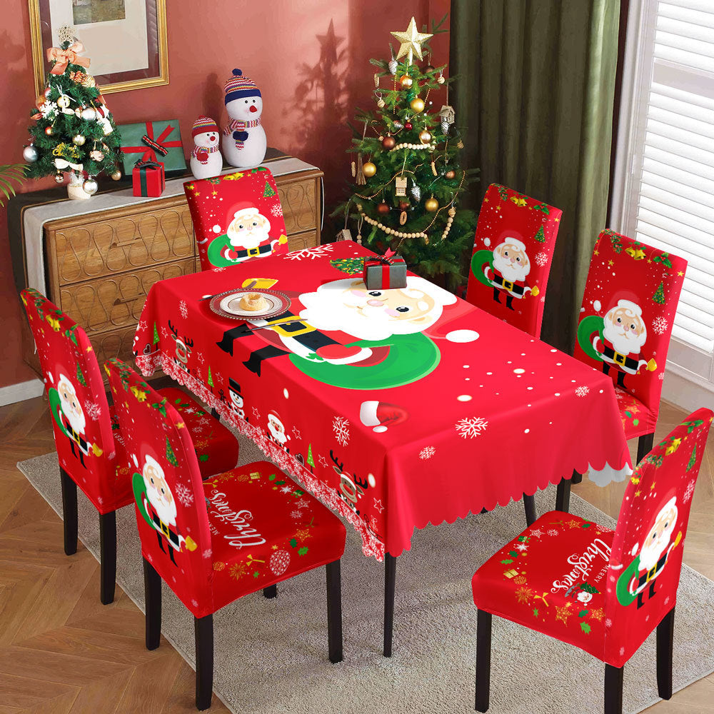 Christmas Waterproof Printed Tablecloth Restaurant Home Printed Chair Cover Christmas Tablecloth Chair Cover Decorative Set 8