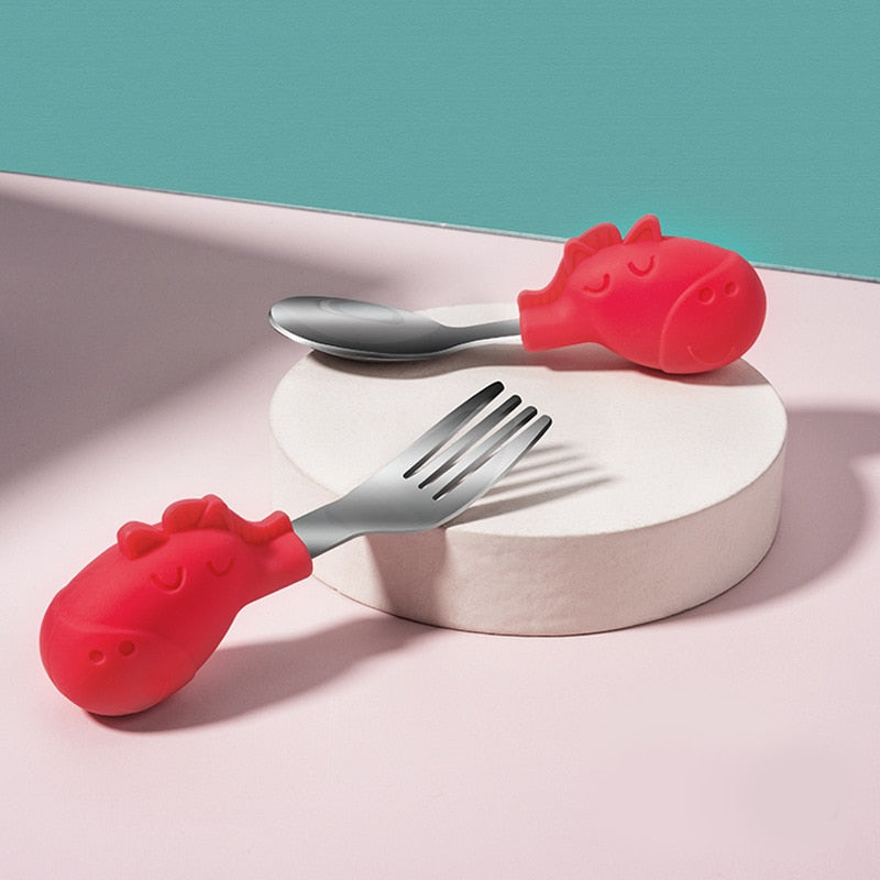 Baby Gadgets Tableware Set Children Utensil Stainless Steel Toddler Dinnerware Cutlery Cartoon Infant Food Feeding Spoon Fork 9