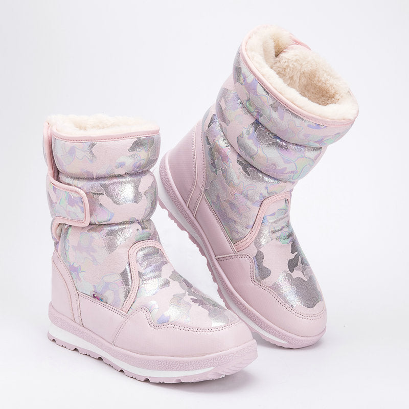 Waterproof And Slip-resistant Winter Mid-top Fleece-lined Thick Children's Winter Shoes 2