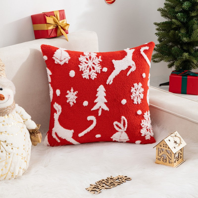 Christmas Pillow Cover (Excluding Pillow Core) Snowflake Velvet Jacquard Christmas Tree Elk Festival Decoration 7