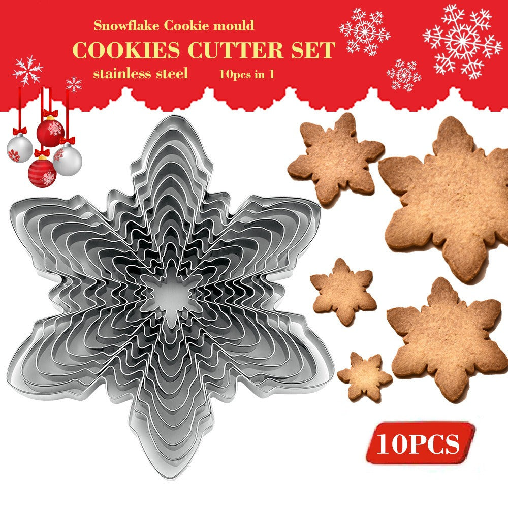 Christmas snowflake biscuit mold stainless steel snowflake three-dimensional biscuit mold biscuit cut into 10 pieces set 1
