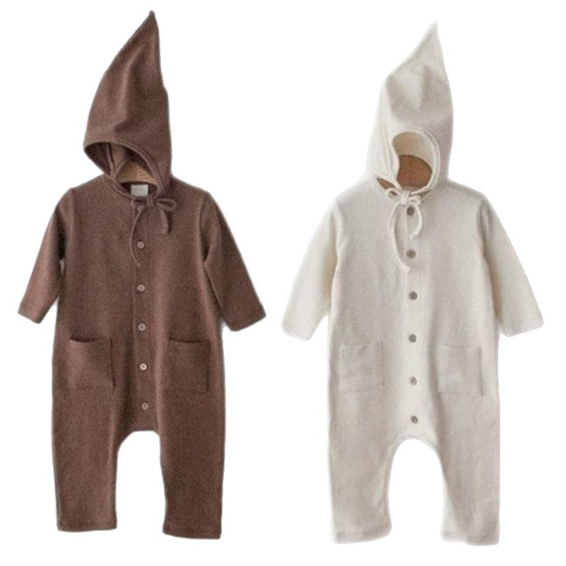 Solid-color Pocketed Chest-opening Baby Romper 5