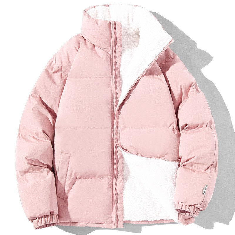 Couples Stand-up Collar Coat With Pockets Fashion Winter Warm Plush Thickened Jacket For Women Men Loose Outwear Top Clothing 6