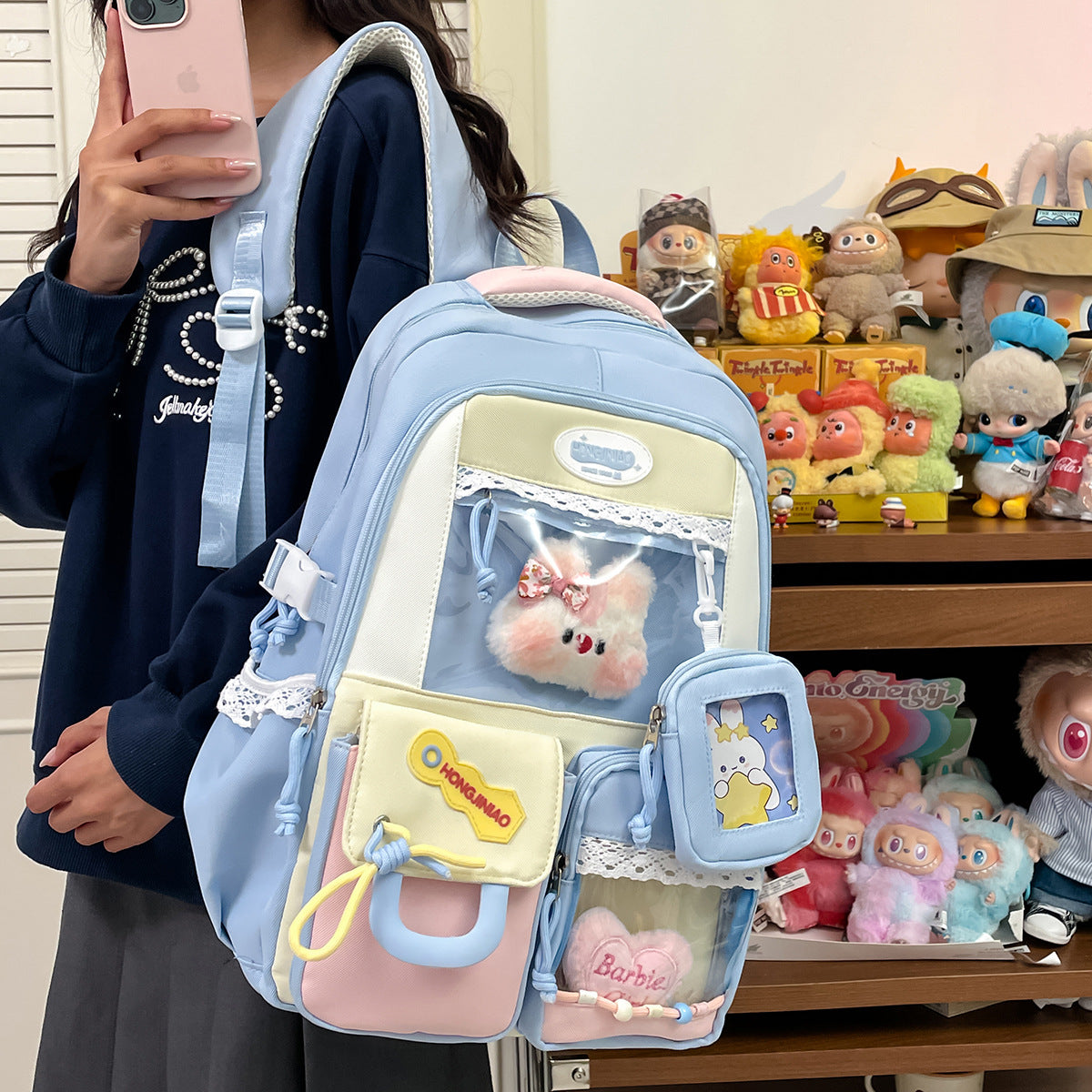 High Appearance School Bag With A Cute Color Block Design 2