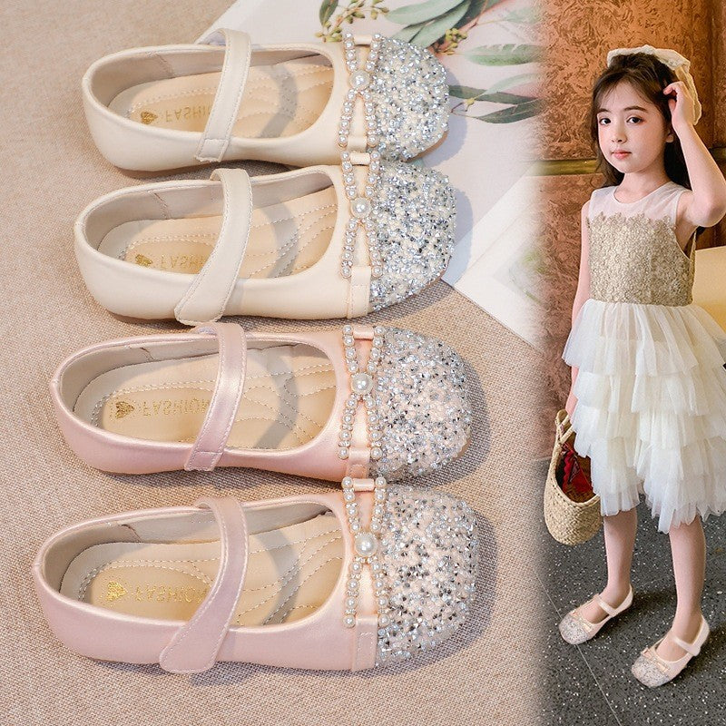 2026 Summer New Girls Pearl Leather Shoes, Elegant Chanel-style Princess Flats, Soft Sole Fashion Single Shoes For Baby Girls 3