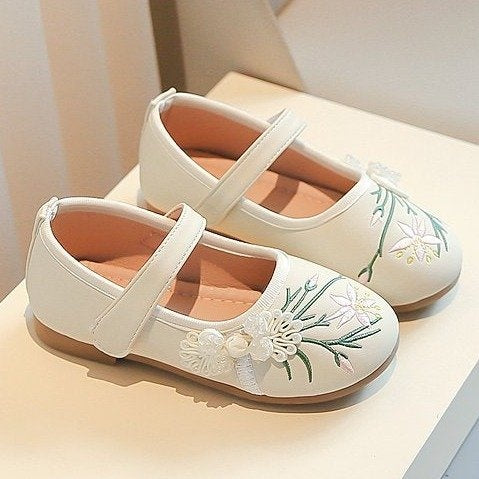 Ancient Style Girls Shoes, New Chinese Style Embroidered Flats, Spring And Autumn Hanfu Traditional Costume Shoes For Kids 5