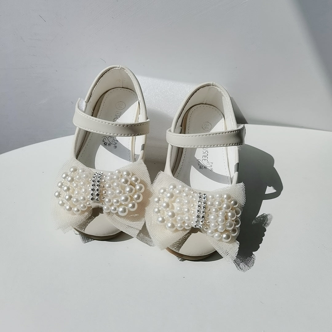 Princess Shoes Girls' Pearl Bow Leather Shoes Wedding Shoes 3