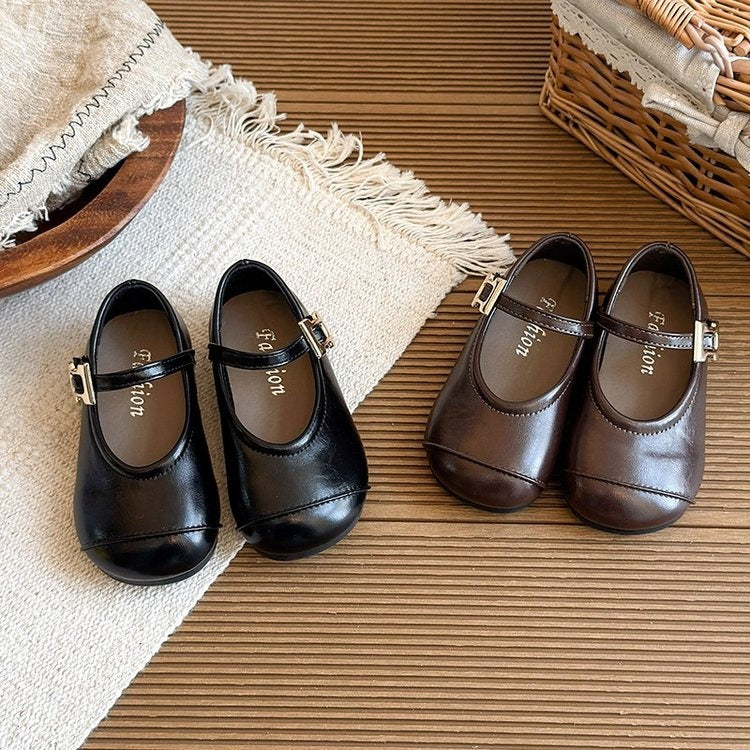 2026 Spring New Arrival Girls' Leather Shoes, Black Korean Style Soft Sole Toddler Flat Shoes, Retro Princess Casual Shoes For Little Girls 3