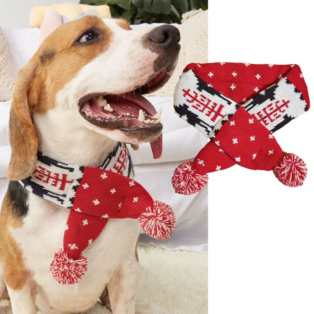 Christmas Dog Scarf Knitted Elk Scarf Striped Hair Ball Pet Scarf Outdoor Winter Warm Cat Dog Scarves Puppy Collar Pet Supplies 10
