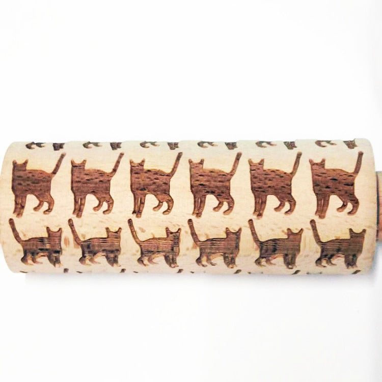 Wooden Rolling Pin Beech Wood Laser Engraved Printing Rolling Pin Christmas Flip Sugar Cookie Pressing Stick 6