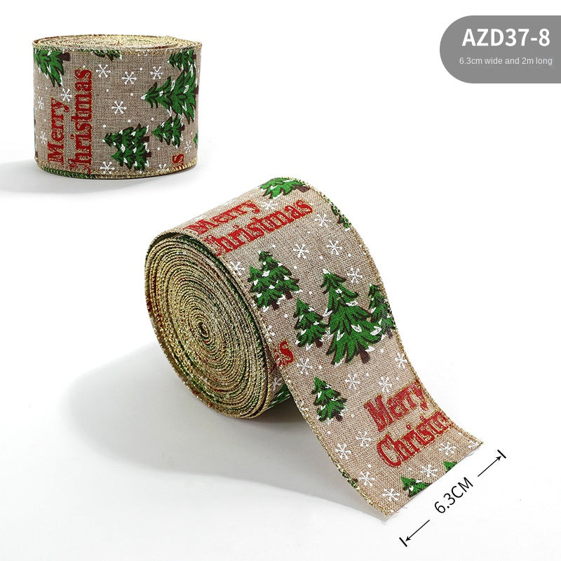 Christmas ribbon imitation linen ribbon decoration bow accessories snowflake Christmas ribbon in stock 8