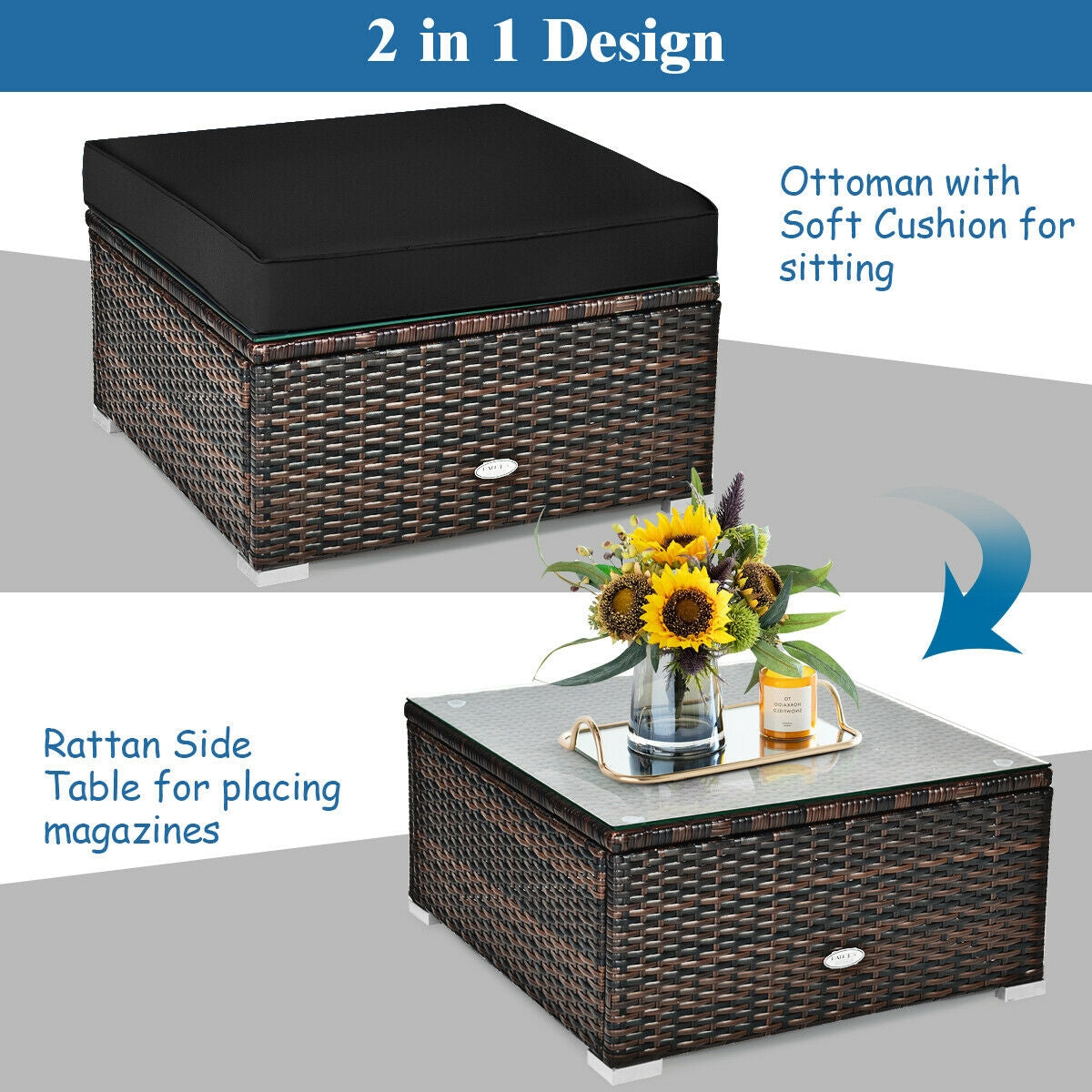 6 Pcs Patio Rattan Furniture Set with Sectional Cushion 5