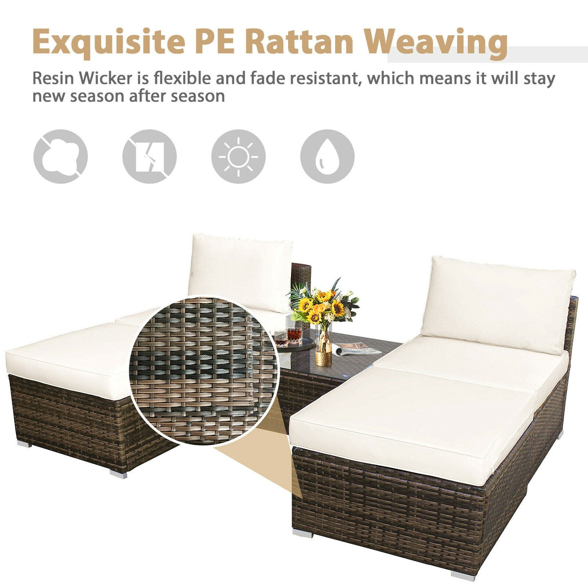 5 Pieces Patio Rattan Furniture Set with Cushioned Armless Sofa 21