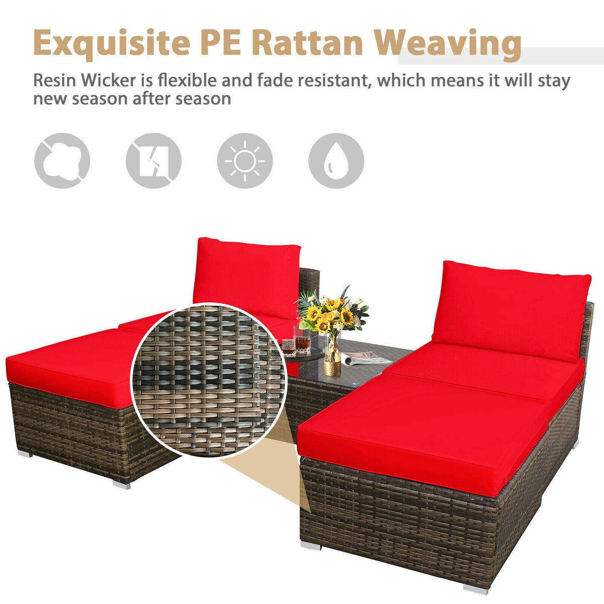 5 Pieces Patio Rattan Furniture Set with Cushioned Armless Sofa 22