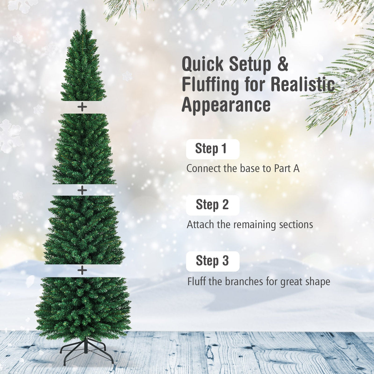 PVC Artificial Slim Pencil Christmas Tree 6