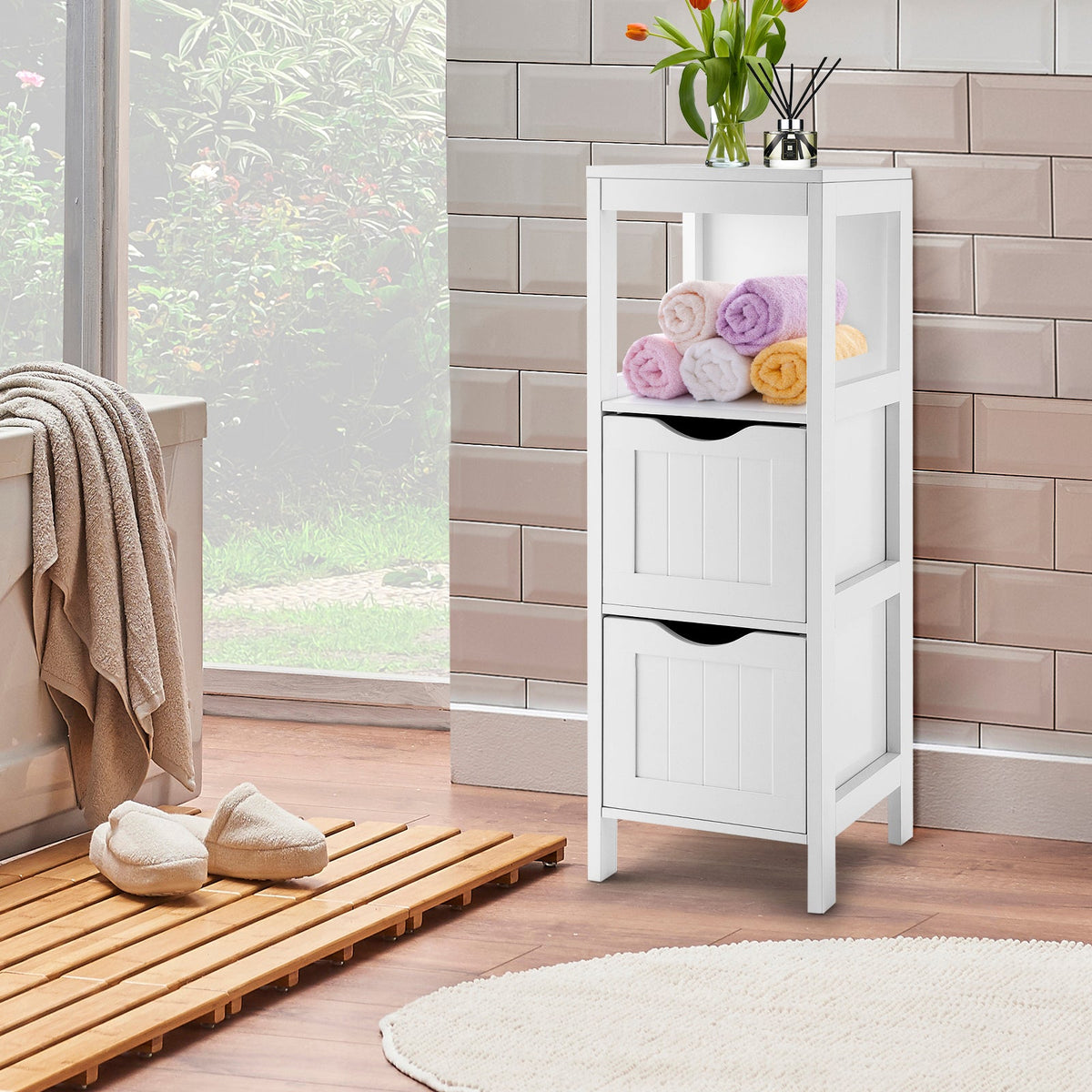 Freestanding Storage Cabinet with 2 Removable Drawers for Bathroom 7