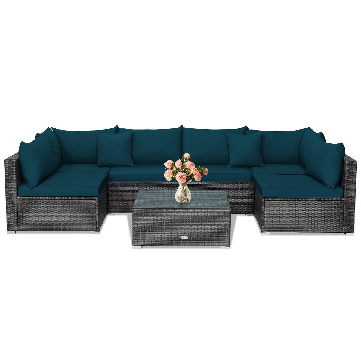 7 Pieces Patio Rattan Furniture Set Sectional Sofa Garden Cushion 26