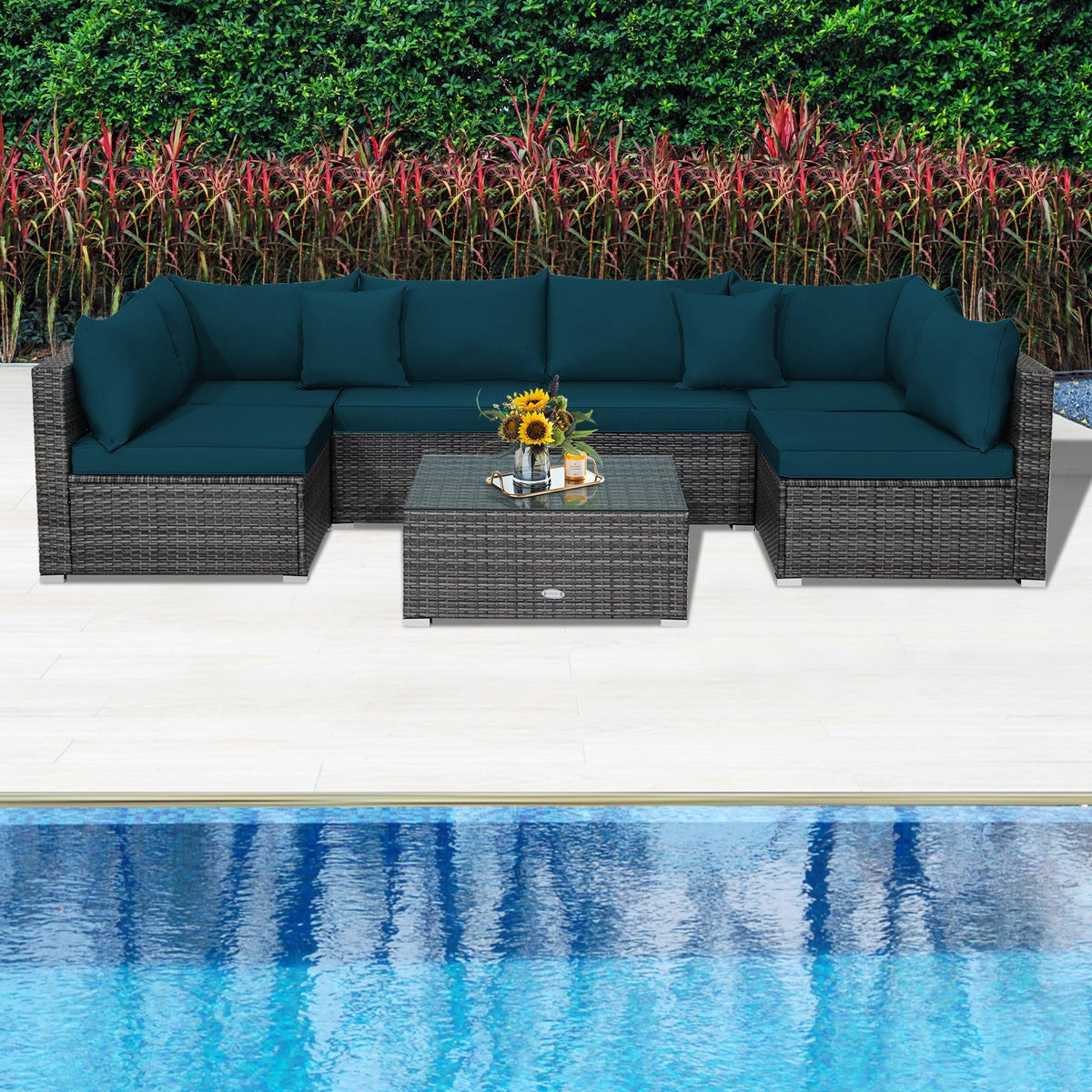 7 Pieces Patio Rattan Furniture Set Sectional Sofa Garden Cushion 47