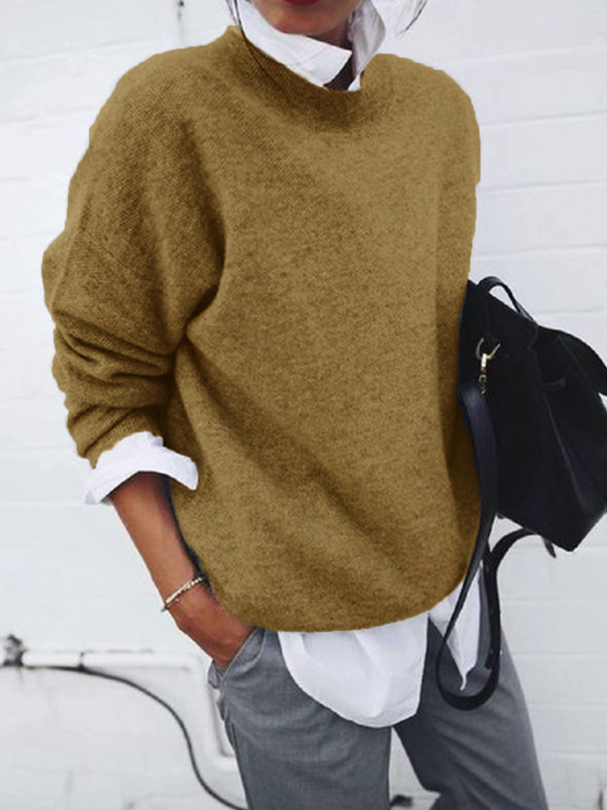 Fashion Long Sleeve Pullover Sweater Fall And Winter Fashion Solid Color Knitted Tops For Women Clothing 3