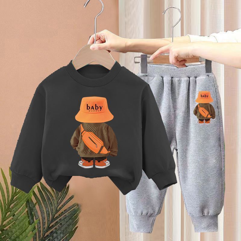 Boys Spring New Children's Autumn Leisure Sports Sweater Medium And Small Two-piece Suit Fashion 15
