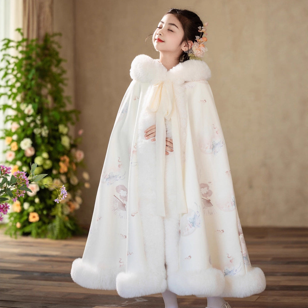 Girls Velvet-Quilted Warm Cloak 1