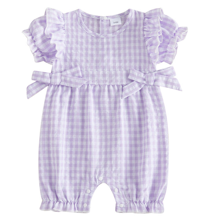 Summer New Arrival Baby Girls Plaid Onesie 7