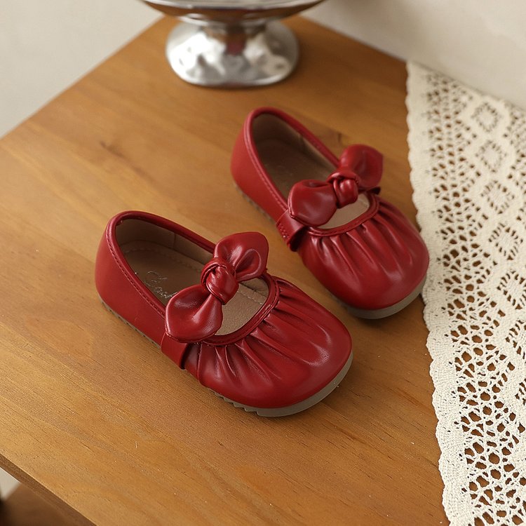 Girls' Bow Soft Soled Princess Shoes, Children's Fashionable One Foot Shoes, Small Leather Shoes, Single Shoes 7