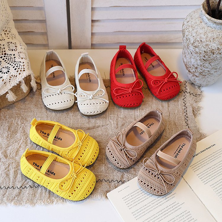 Girls' Baotou Sandals, Children's Bow Princess Single Shoes, Girls' Baby Breathable Knitted Shoes 1