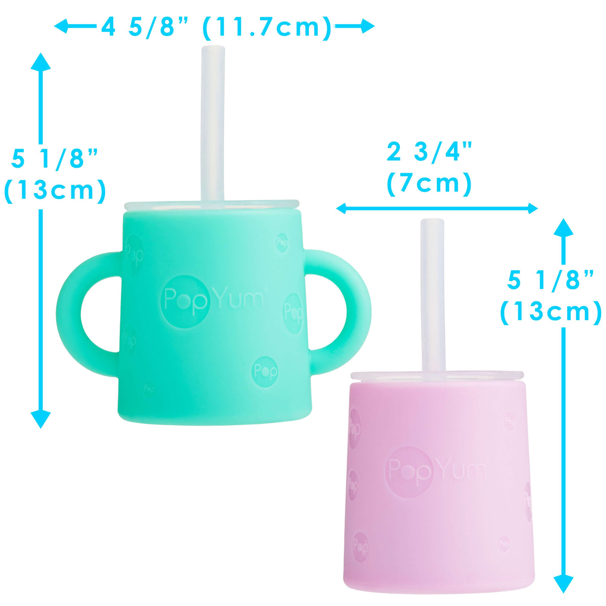 PopYum Silicone Training Cup with Straw + Lid, 2-Pack for Baby, Infant and Toddler, Tumbler, Sippy, handles, 5 ounce (green, pink) 8